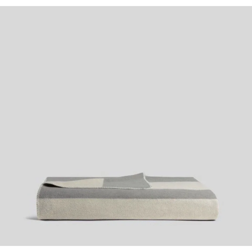 Parachute Queen King Heathered Gray Border Striped Bed Blanket